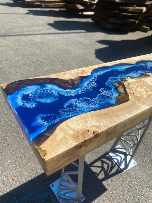 Ocean Table, Poplar Table, Custom 20” x 20” Poplar Ocean Blue, Turquoise White Waves Table, Epoxy River Dining Table Order for Jaime