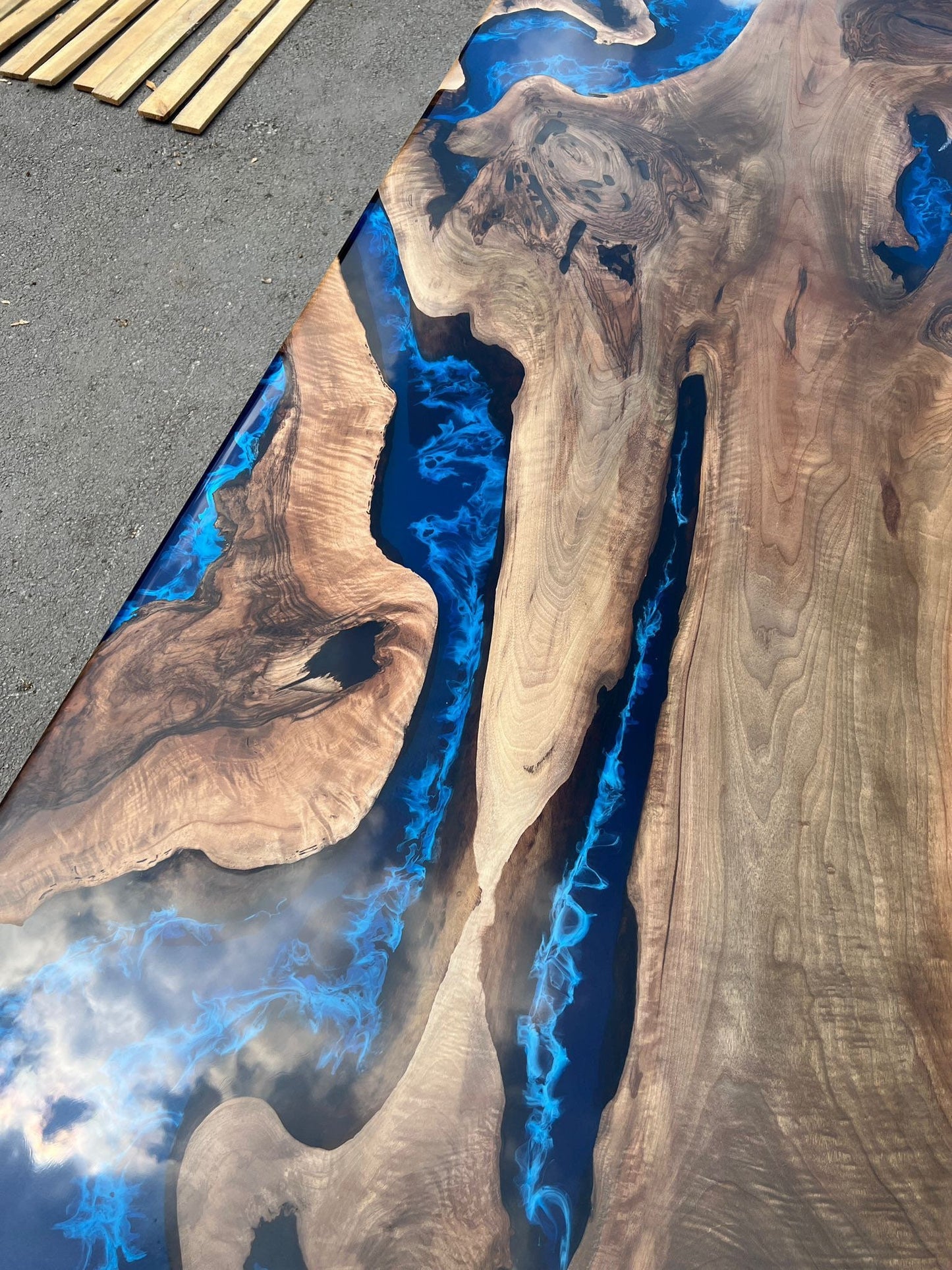 Walnut Dining Table, Custom 84” x 36” Walnut Blue Table, Epoxy Dining Table, Live Edge Table, River Table, Custom Order for Jeramy