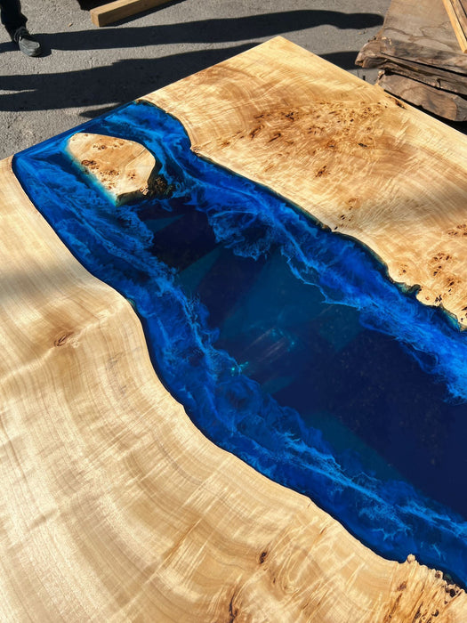 Epoxy Dining Table, Live Edge Table, Custom 79” x 44” Poplar Wood Blue, Turquoise and White Waves Epoxy River Dining Table, Order for Laurel