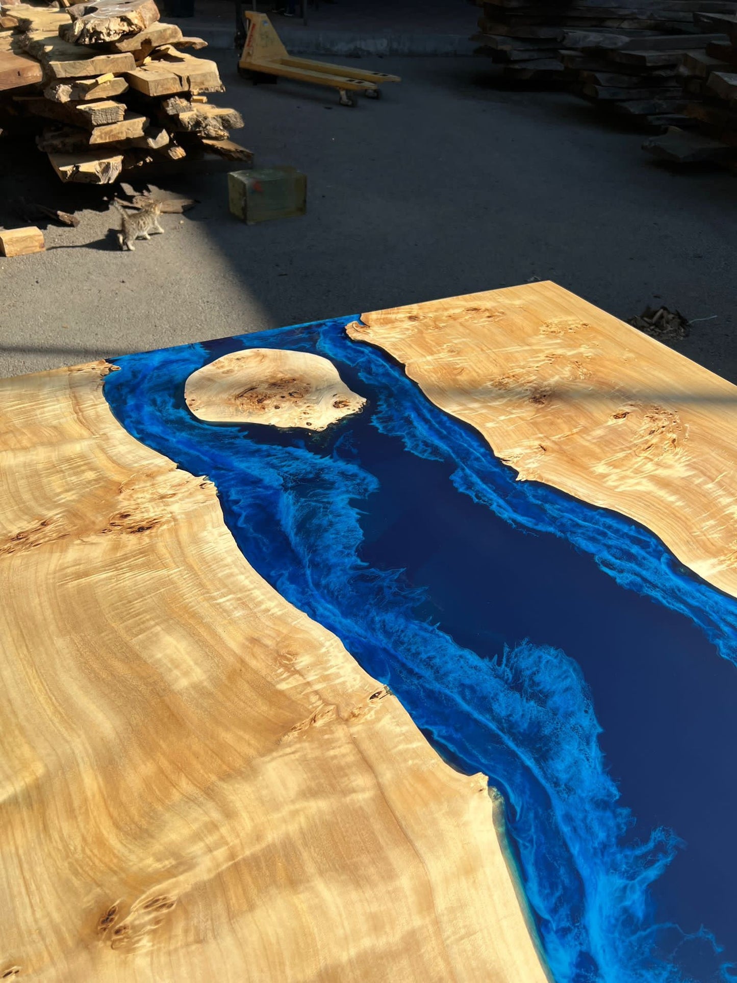 Epoxy Dining Table, Live Edge Table, Custom 79” x 44” Poplar Wood Blue, Turquoise and White Waves Epoxy River Dining Table, Order for Laurel