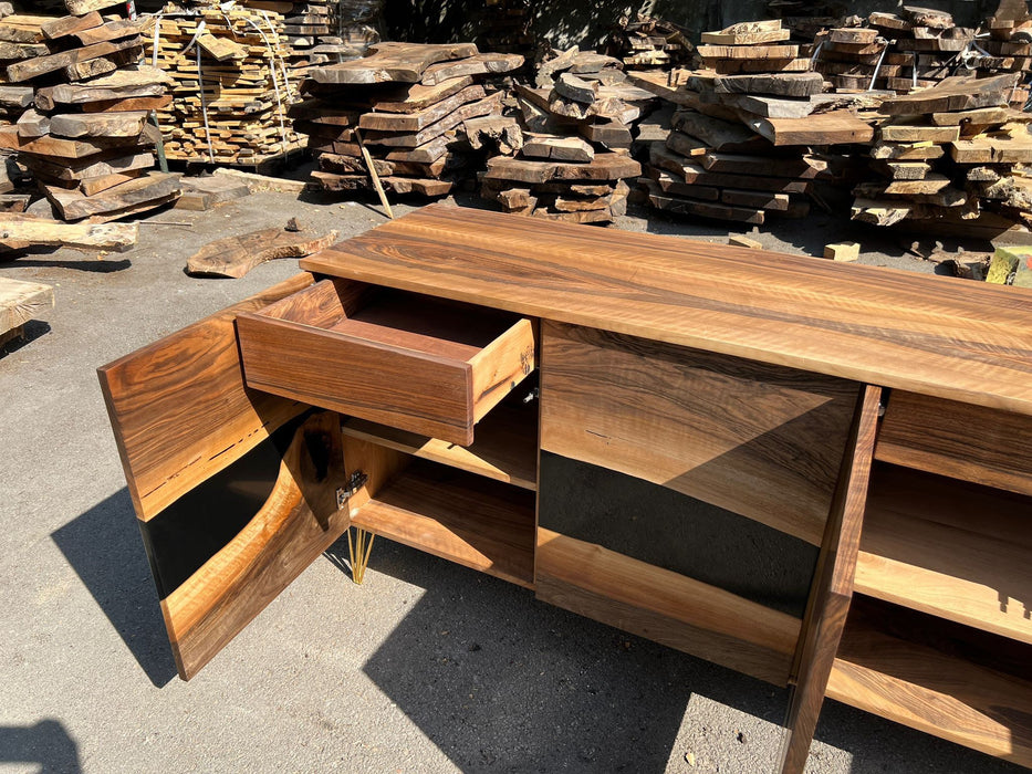 Black Epoxy Resin Credenza, Custom 82”L x 20”D x 36”H Walnut Credenza, Wood Credenza, Walnut Epoxy Credenza Order for Hope