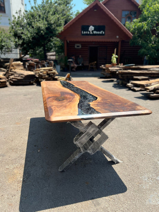 Epoxy Table, Epoxy Resin Table, Custom 90” x 40”Dining Table, Walnut Wood Metallic Gray Table, Epoxy Table, Order for Kristina