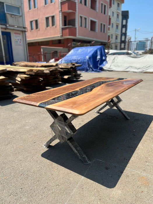 Epoxy Table, Epoxy Resin Table, Custom 90” x 40”Dining Table, Walnut Wood Metallic Gray Table, Epoxy Table, Order for Kristina