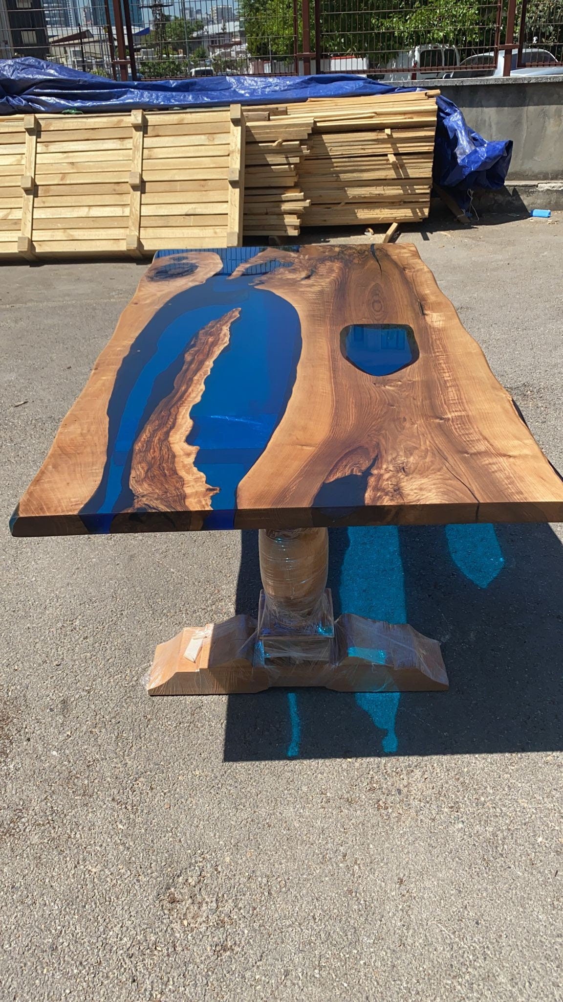 Handmade Epoxy Table, Epoxy Table, Epoxy Dining Table, Custom 84” x 42” Walnut Transparent Sky Blue Dining Table, Custom Order for Brian P