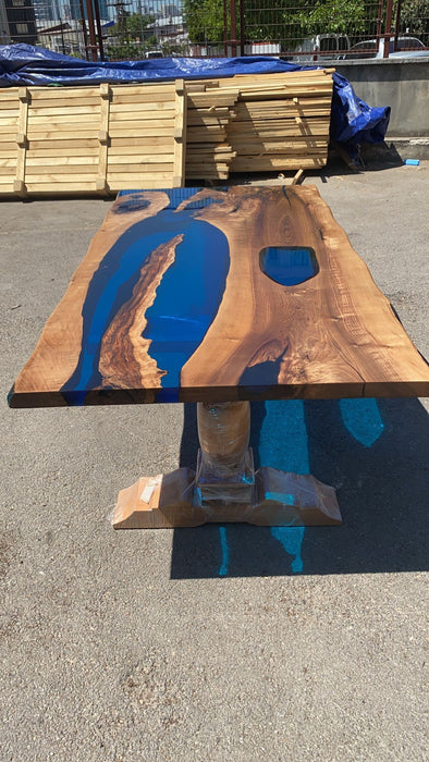 Handmade Epoxy Table, Epoxy Table, Epoxy Dining Table, Custom 84” x 42” Walnut Transparent Sky Blue Dining Table, Custom Order for Brian P