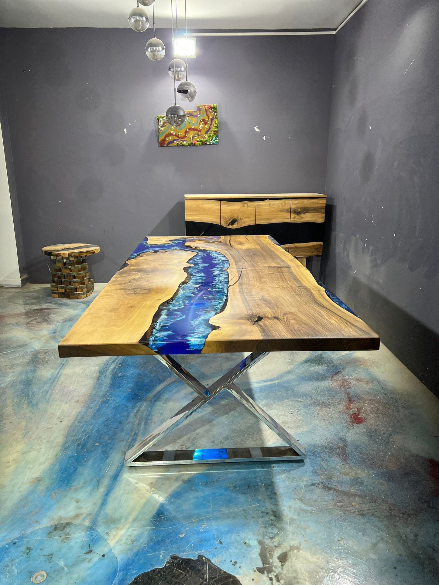 Walnut Dining Table, Custom 96” x 42” Walnut Ocean Blue, Turquoise White Waves Epoxy Table, River Dining Table, Custom Order for William S