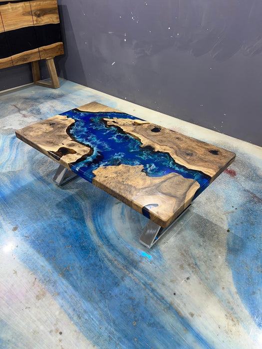 Walnut Dining Table, Custom 48” x 28” Walnut Ocean Blue, Turquoise White Waves Epoxy Table, River Dining Table, Custom Order for William S