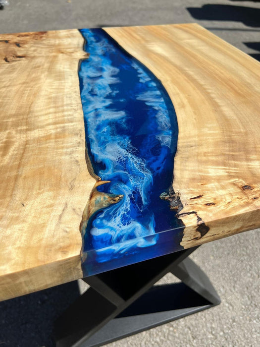 Ocean Table, Poplar Table, Custom 54” x 36” Poplar Ocean Blue, Turquoise White Waves Table, Epoxy River Dining Table Order for Jaime