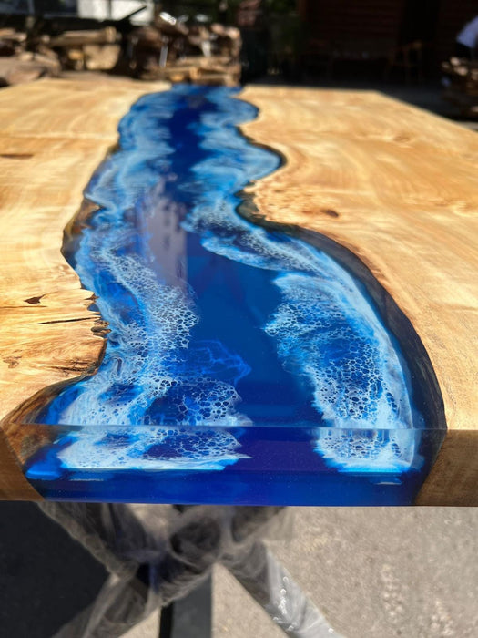 Ocean Table, Poplar Table, Custom 20” x 20” Poplar Ocean Blue, Turquoise White Waves Table, Epoxy River Dining Table Order for Jaime