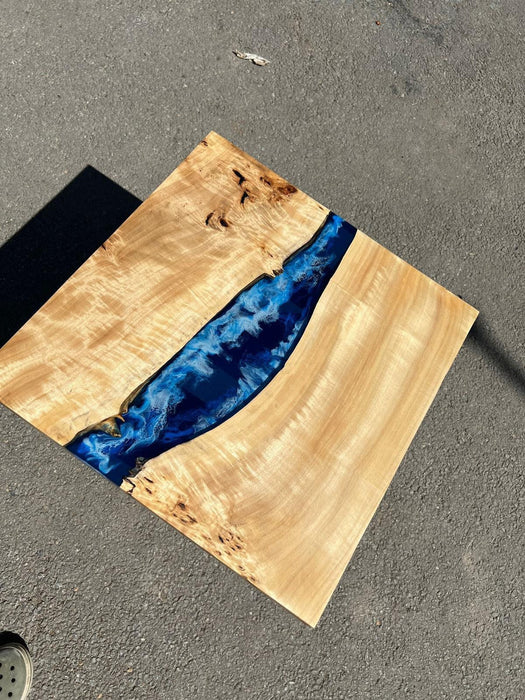 Ocean Table, Poplar Table, Custom 20” x 20” Poplar Ocean Blue, Turquoise White Waves Table, Epoxy River Dining Table Order for Jaime