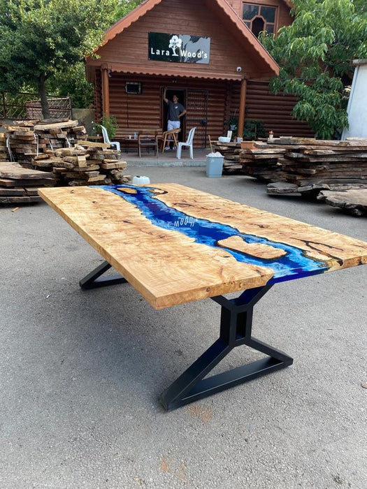 Epoxy Dining Table, Epoxy Table, Ocean Table, Custom 84” x 48” Poplar Ocean Blue, Turquoise White Epoxy River Dining Table, Order for Laurel