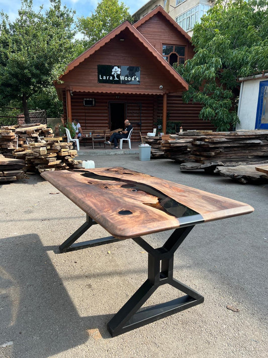 Handmade Epoxy Table, Walnut Dining Table, Live Edge Table, Epoxy Resin Table, Custom 72” x 36” Walnut Table, River Table, Order for Deese