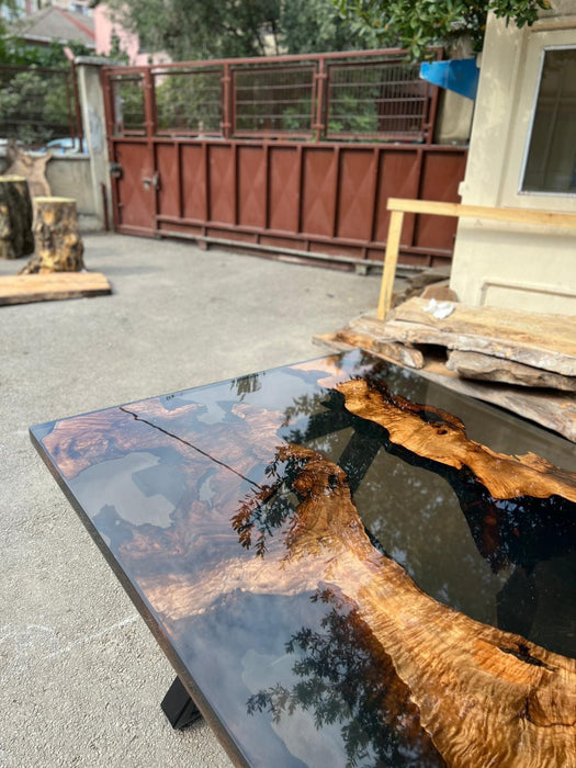 Walnut Dining Table, Custom 72” x 42” Walnut Shiny Smoke Gray Table, Epoxy Dining Table, Live Edge Table, Order for Debra R