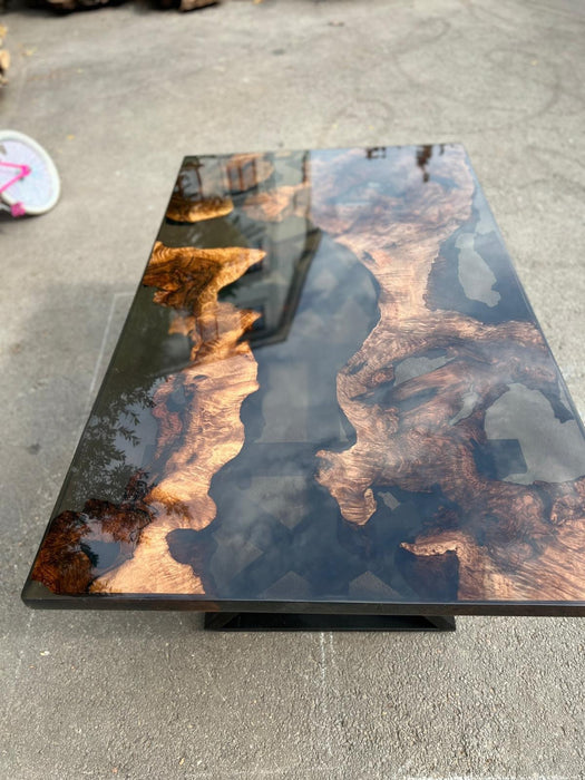 Walnut Dining Table, Custom 72” x 42” Walnut Shiny Smoke Gray Table, Epoxy Dining Table, Live Edge Table, Order for Debra R