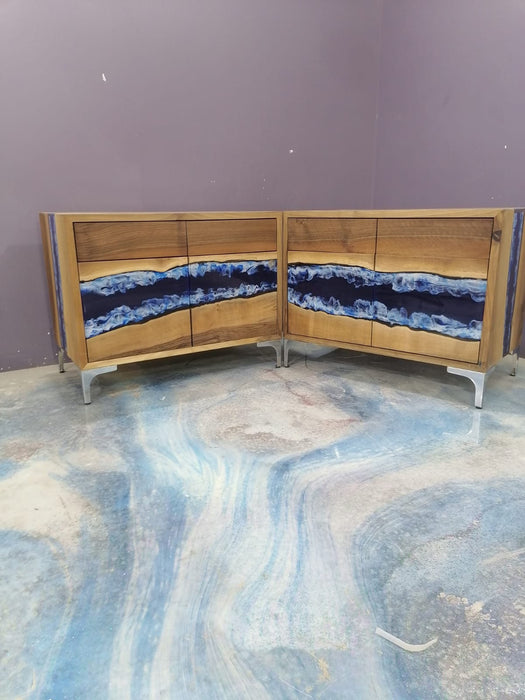 Custom 32” x 24” x 18” Epoxy Nightstand , Walnut Blue Epoxy Resin Cabinet, Custom Made Epoxy Furniture, Blue River Nightstand for Noah