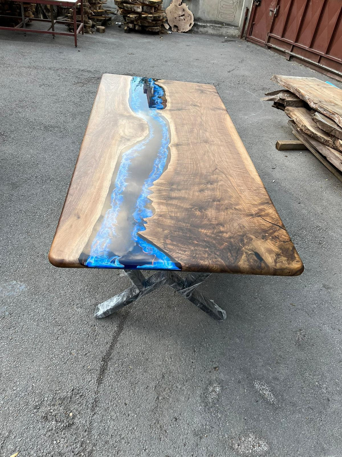 Epoxy Dining Table, Custom 96” x 40” Walnut Blue, Turquoise, Green Table, Live Edge Table, Epoxy Conference Table, River Table, for Pat