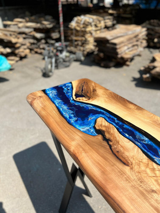 Epoxy Dining Table, Custom 50” x 18” Walnut Blue, Turquoise, Green Console Table, Live Edge Table, Epoxy Console Table, River Table, for Pat