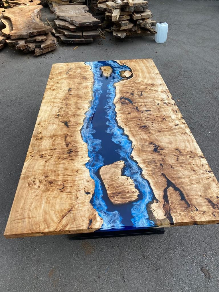 Epoxy Dining Table, Epoxy Table, Ocean Table, Custom 84” x 48” Poplar Ocean Blue, Turquoise White Epoxy River Dining Table, Order for Laurel