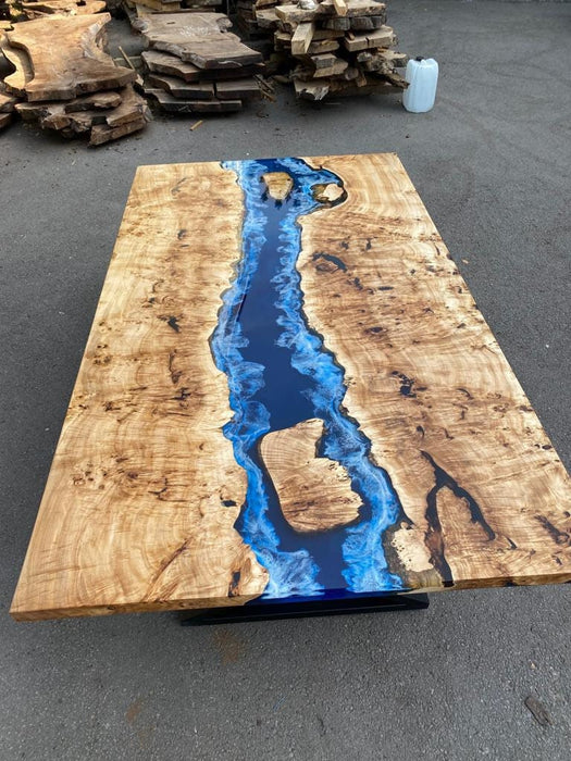 Epoxy Dining Table, Epoxy Table, Ocean Table, Custom 84” x 48” Poplar Ocean Blue, Turquoise White Epoxy River Dining Table, Order for Laurel