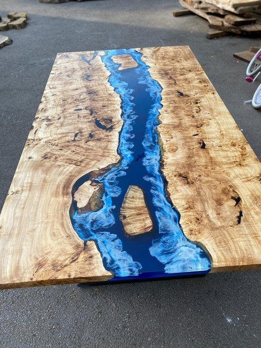 Epoxy Dining Table, Epoxy Table, Ocean Table, Custom 84” x 48” Poplar Ocean Blue, Turquoise White Epoxy River Dining Table, Order for Laurel