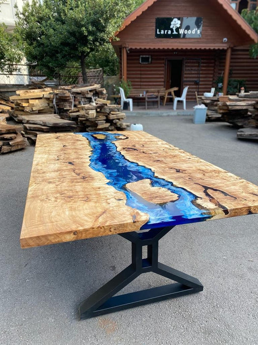 Epoxy Dining Table, Epoxy Table, Ocean Table, Custom 84” x 48” Poplar Ocean Blue, Turquoise White Epoxy River Dining Table, Order for Laurel