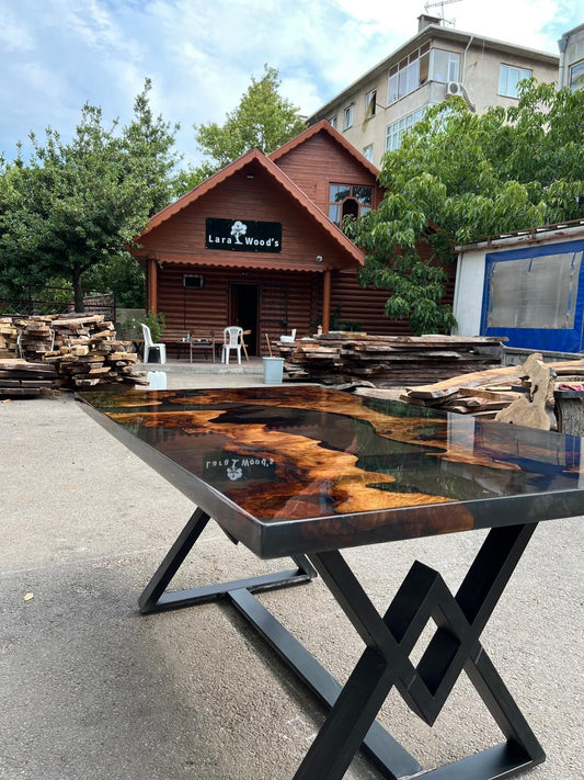 Walnut Dining Table, Custom 72” x 42” Walnut Shiny Smoke Gray Table, Epoxy Dining Table, Live Edge Table, Order for Debra R