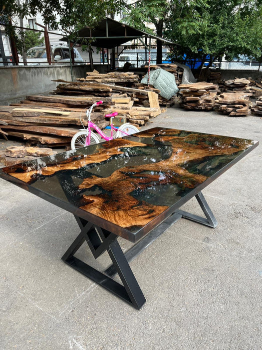 Walnut Dining Table, Custom 72” x 42” Walnut Shiny Smoke Gray Table, Epoxy Dining Table, Live Edge Table, Order for Debra R