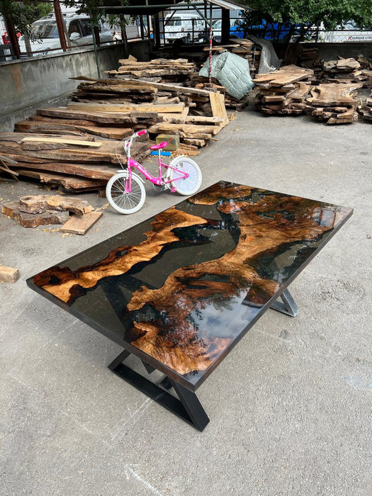 Walnut Dining Table, Custom 72” x 42” Walnut Shiny Smoke Gray Table, Epoxy Dining Table, Live Edge Table, Order for Debra R