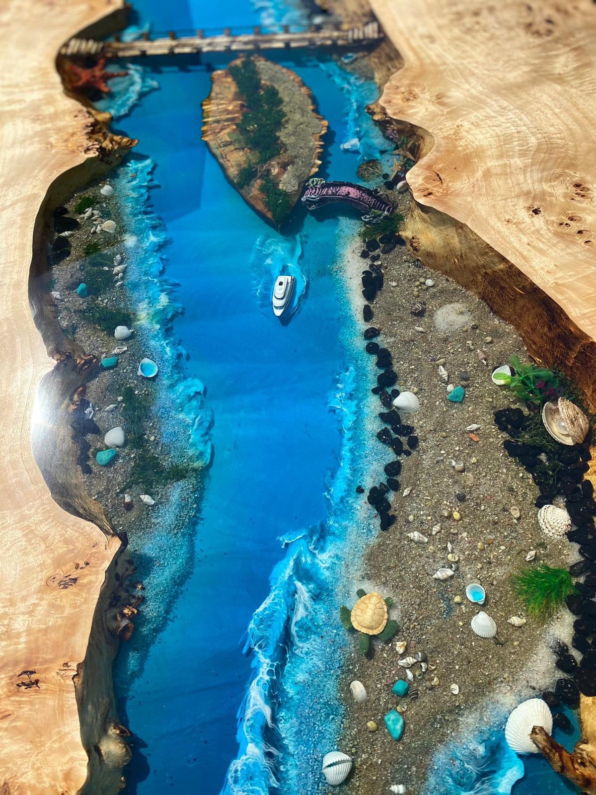 Ocean Table, Epoxy Dining Table, Custom 115” x 48” Poplar Wood Ocean Aquarium Theme Table, Epoxy River Table, Custom Order for Gul1