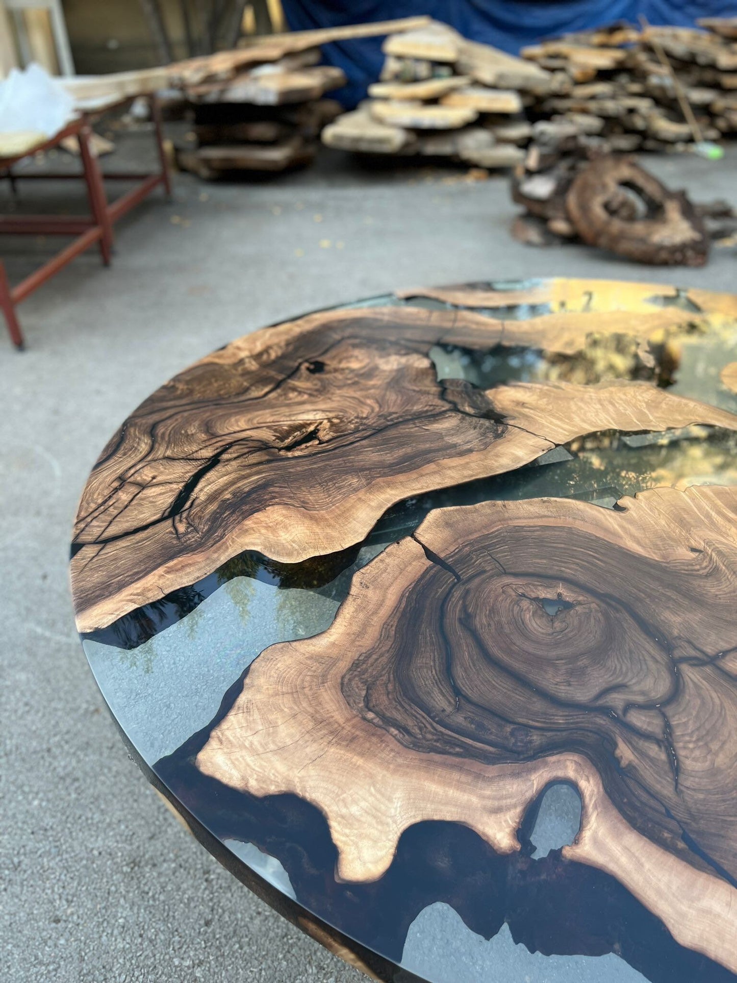 Epoxy Resin Table, Custom 60” Diameter Round Table, Aesthetic Smoke Gray Epoxy Table for Heather F