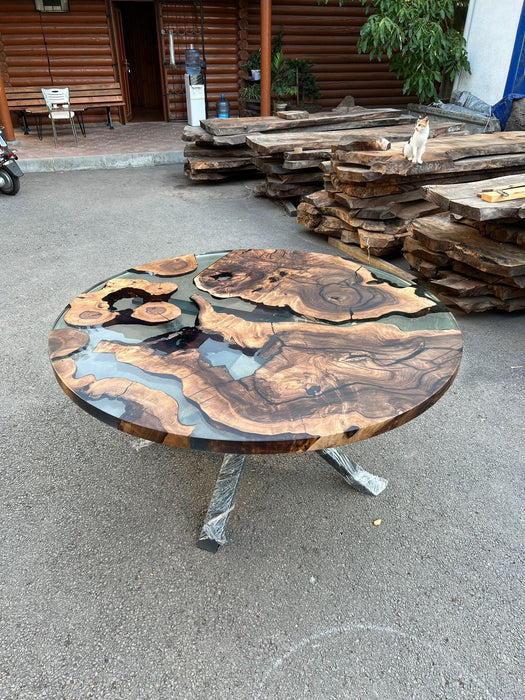 Epoxy Resin Table, Custom 60” Diameter Round Table, Aesthetic Smoke Gray Epoxy Table for Heather F