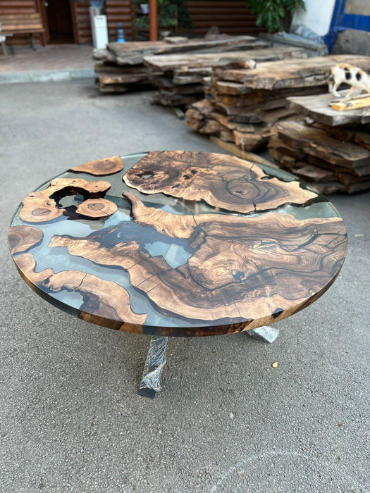 Epoxy Resin Table, Custom 60” Diameter Round Table, Aesthetic Smoke Gray Epoxy Table for Heather F