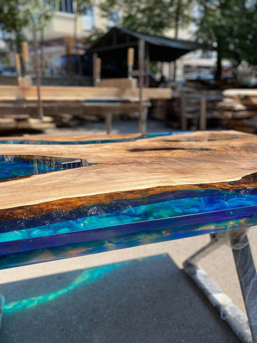 Epoxy Table, Epoxy Dining Table, Walnut Epoxy River Table, Custom 66” x 38” Walnut Blue, Turquoise, Green Epoxy Table, Order for Steve