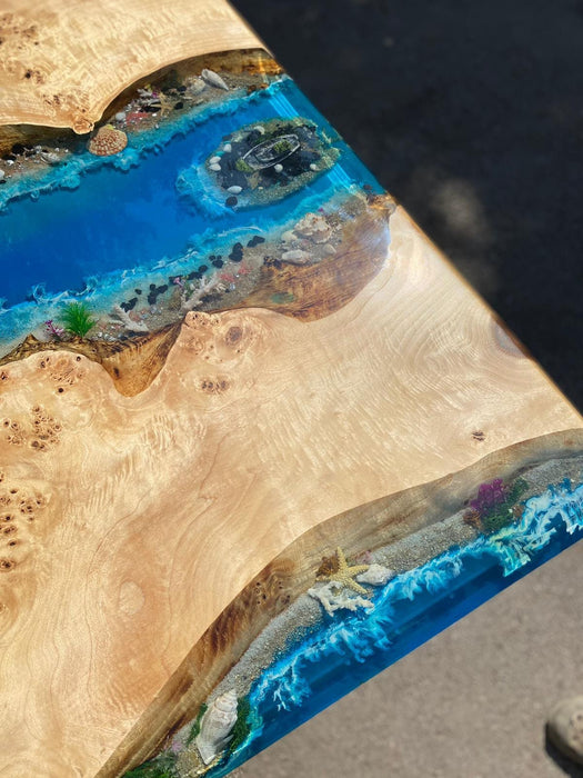Ocean Table, Epoxy Dining Table, Custom 115” x 48” Poplar Wood Ocean Aquarium Theme Table, Epoxy River Table, Custom Order for Gul1