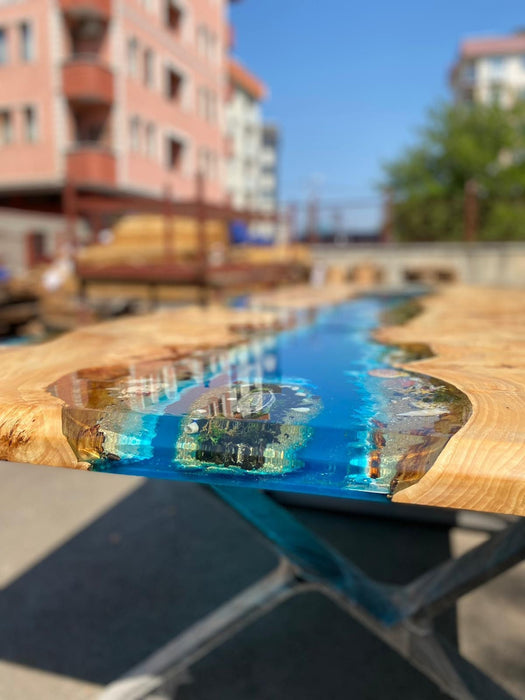 Ocean Table, Epoxy Dining Table, Custom 115” x 48” Poplar Wood Ocean Aquarium Theme Table, Epoxy River Table, Custom Order for Gul2