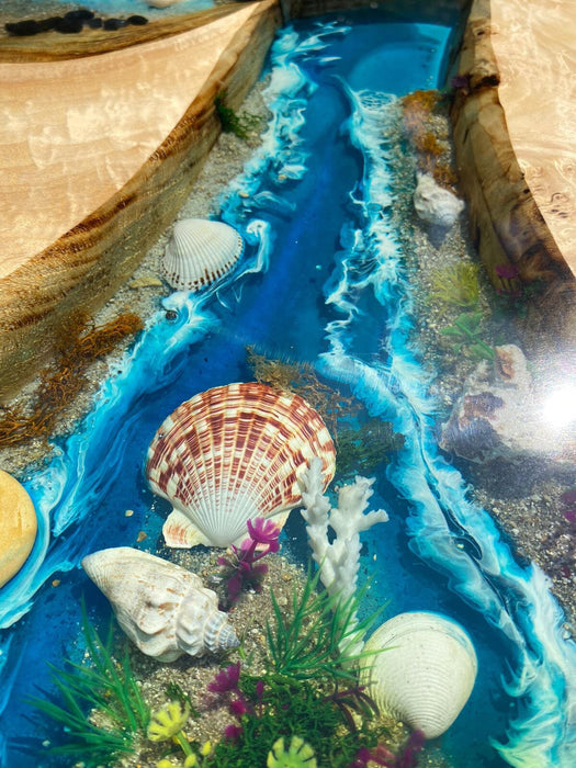 Ocean Table, Epoxy Dining Table, Custom 115” x 52” Walnut Wood Ocean Aquarium Theme Table, Epoxy River Table, Custom Order for Erika