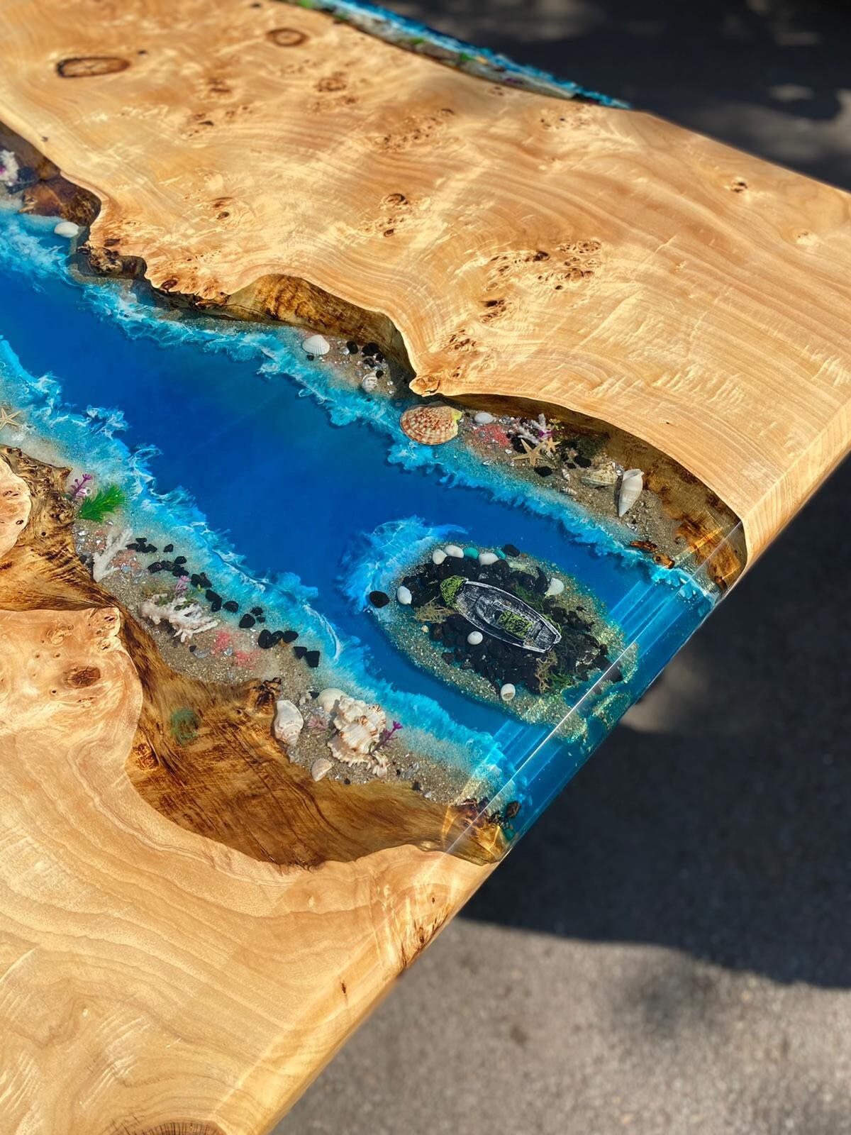 Ocean Table, Epoxy Dining Table, Custom 115” x 48” Poplar Wood Ocean Aquarium Theme Table, Epoxy River Table, Custom Order for Gul2