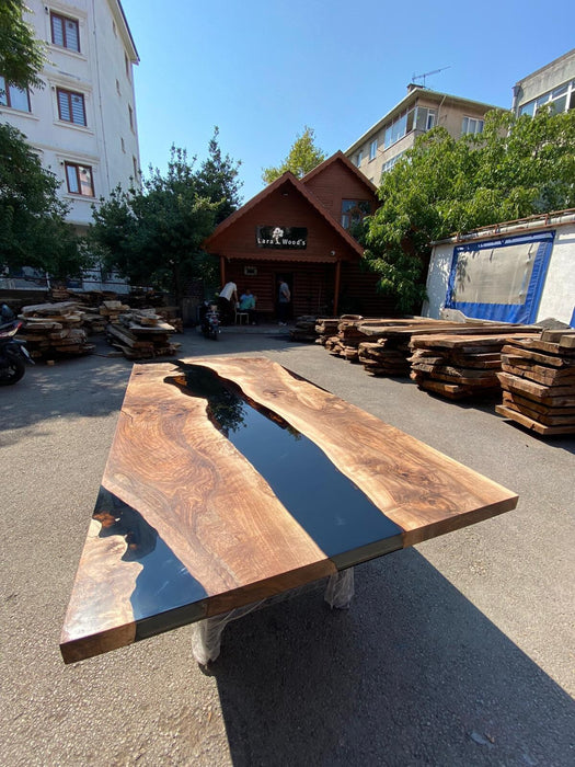 Walnut Dining Table, Custom 88” x 42” Unique Walnut Table, Black Epoxy River Table, River Dining Table, Custom Order for Paulette