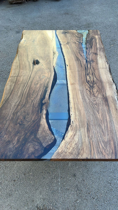 Custom 84” x 48” Walnut Smoke Gray Epoxy River Table Order for Krishawn 2