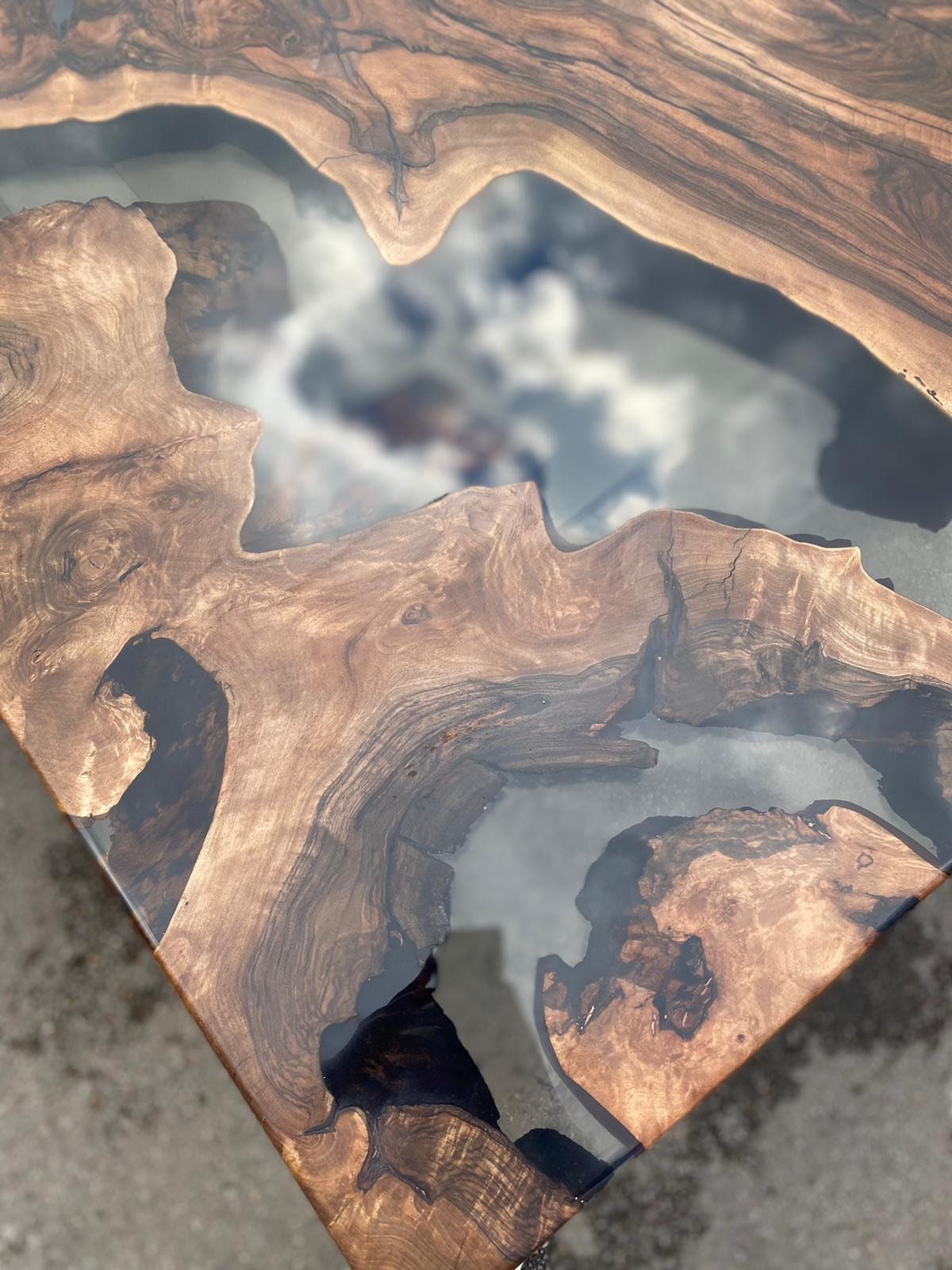 Epoxy Table, Epoxy Dining Table, Walnut Epoxy River Table, Custom 95” x 42” Walnut Smokey Gray Epoxy River Table Order for Joselin