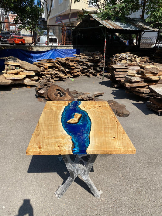 Ocean Table, Poplar Table, Custom 48” x 36” Poplar Ocean Blue, Turquoise White Waves Table, Epoxy Coffee Table Order for Donna, mom gifts