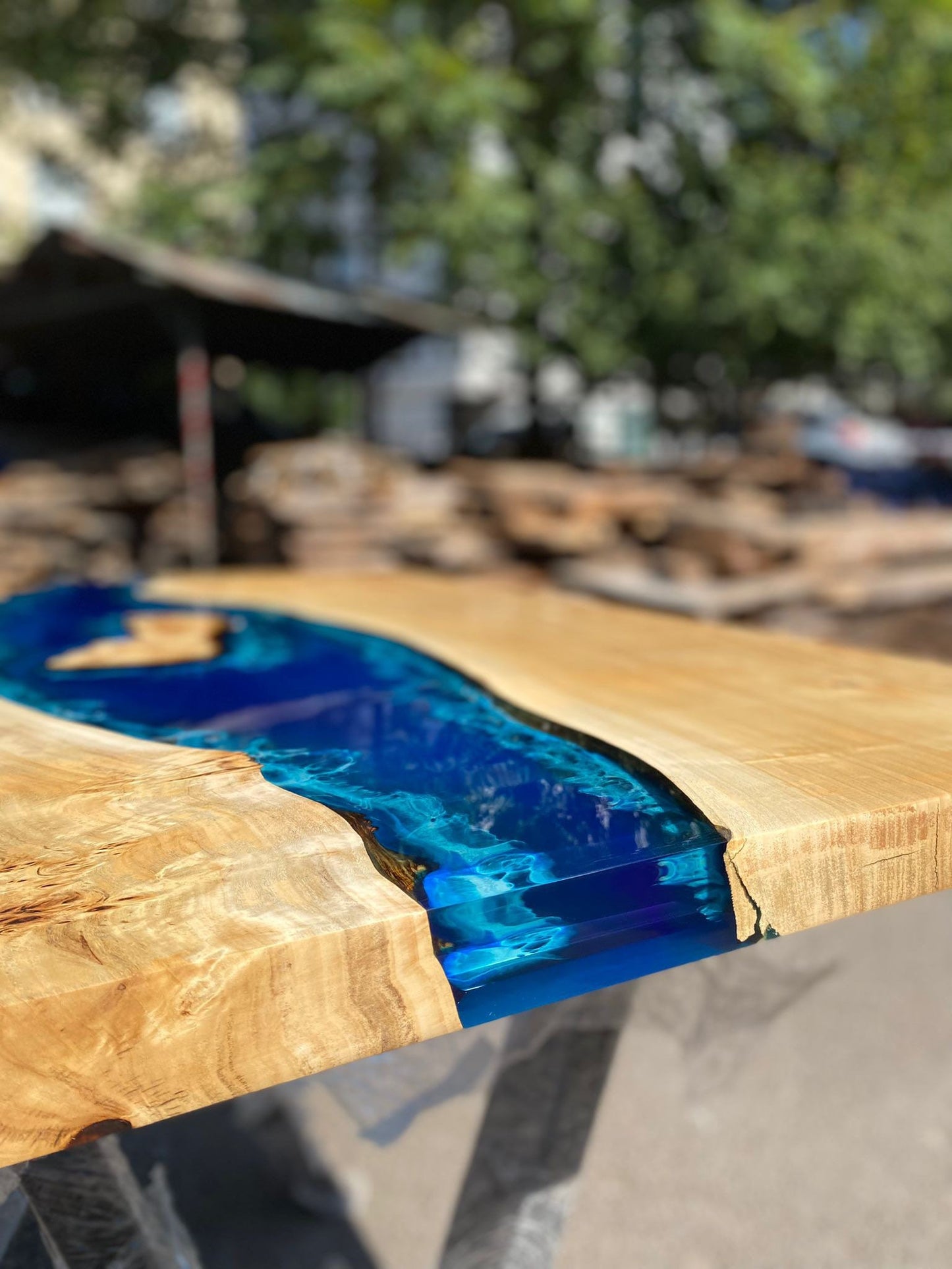 Ocean Table, Poplar Table, Custom 48” x 36” Poplar Ocean Blue, Turquoise White Waves Table, Epoxy Coffee Table Order for Donna, mom gifts