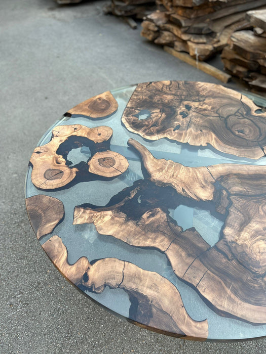 Epoxy Resin Table, Custom 60” Diameter Round Table, Aesthetic Smoke Gray Epoxy Table for Heather F