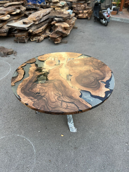 Epoxy Resin Table, Custom 60” Diameter Round Table, Aesthetic Smoke Gray Epoxy Table for Heather F