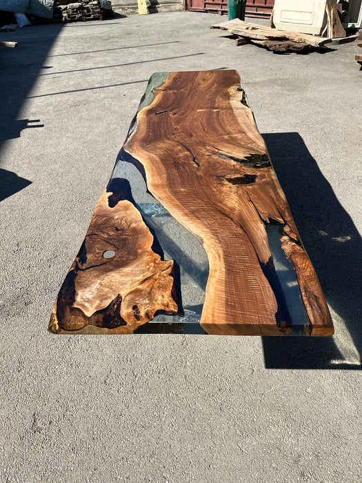 Custom 115” x 30” Walnut Smoke Gray Epoxy River Table Order for Krishawn