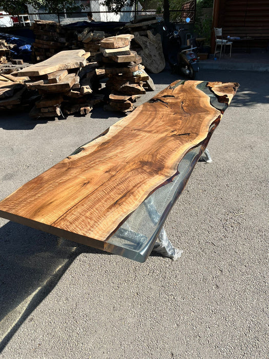 Custom 115” x 30” Walnut Smoke Gray Epoxy River Table Order for Krishawn