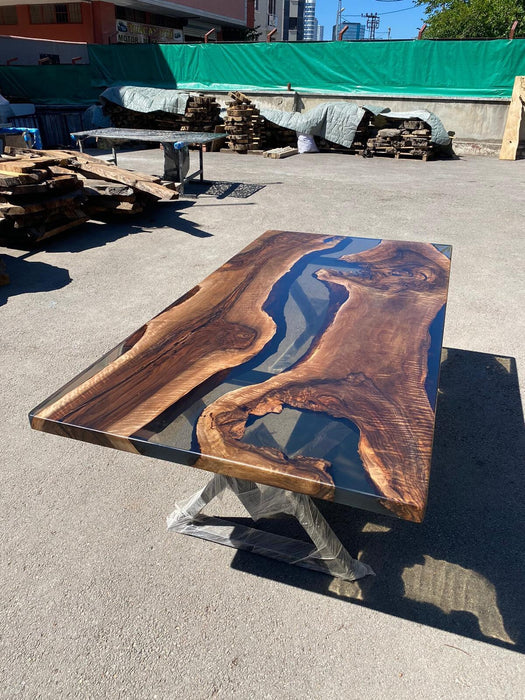 Custom 84" x 42"  Walnut Wood Transparent Gray Epoxy Table Order for Jeff