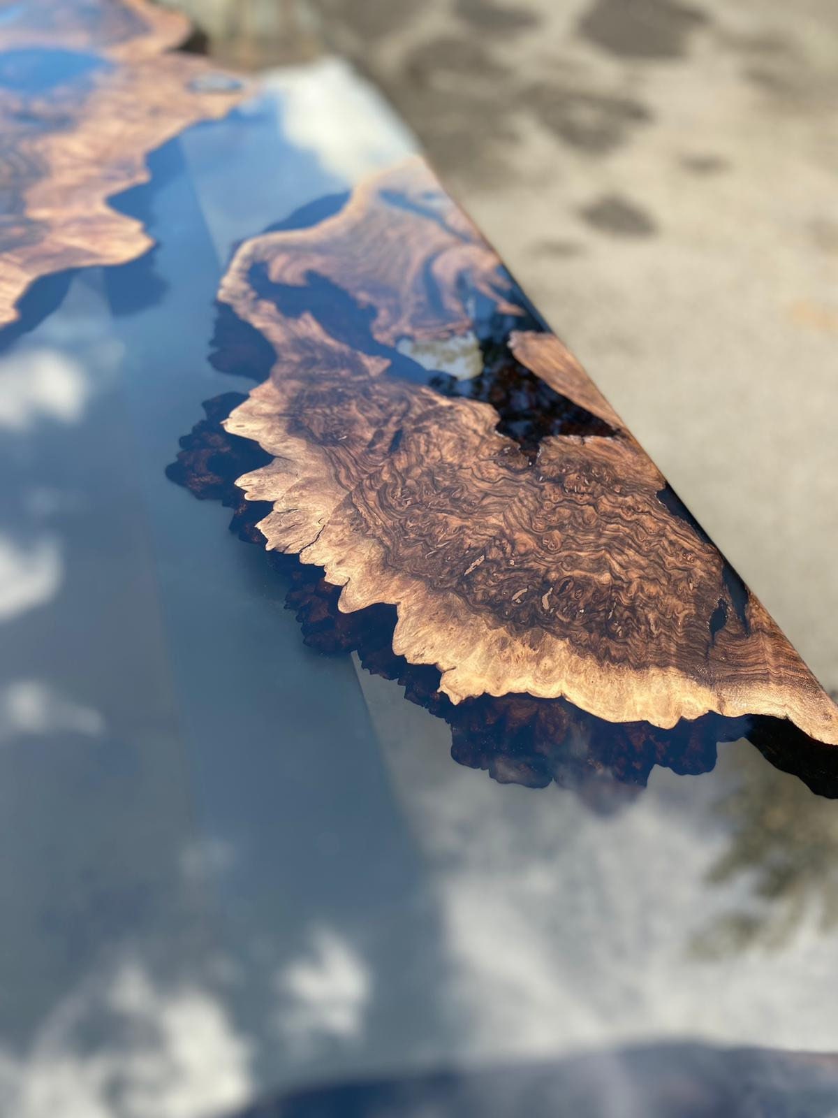 Epoxy Table, Epoxy Dining Table, Walnut Epoxy River Table, Custom 95” x 42” Walnut Smokey Gray Epoxy River Table Order for Joselin