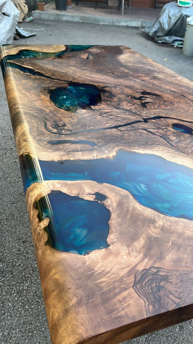 Walnut Dining Table, Epoxy Resin Table, Custom 60” x 30” Walnut Blue, Turquoise, Green Table, Epoxy Dining Table, Custom for Rebecca S