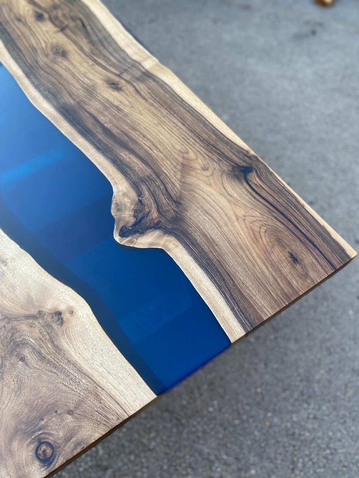 Epoxy Dining Table, Custom 60” x 30” Walnut Blue Epoxy Table, Epoxy River Table, Live Edge Table, Epoxy Resin, Custom Order for Belinda